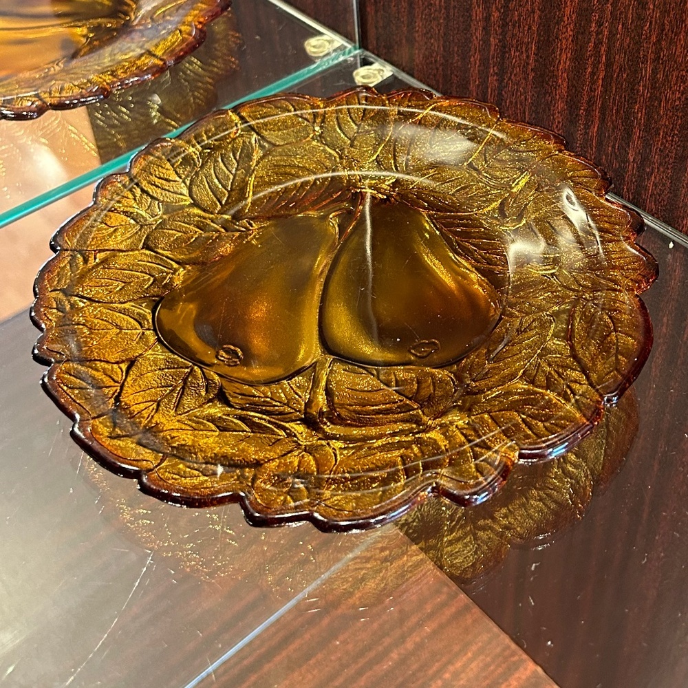 Vintage Tiara Indiana Amber Glass Burnt Honey Sweet  Pear Plate 8.25" Diameter